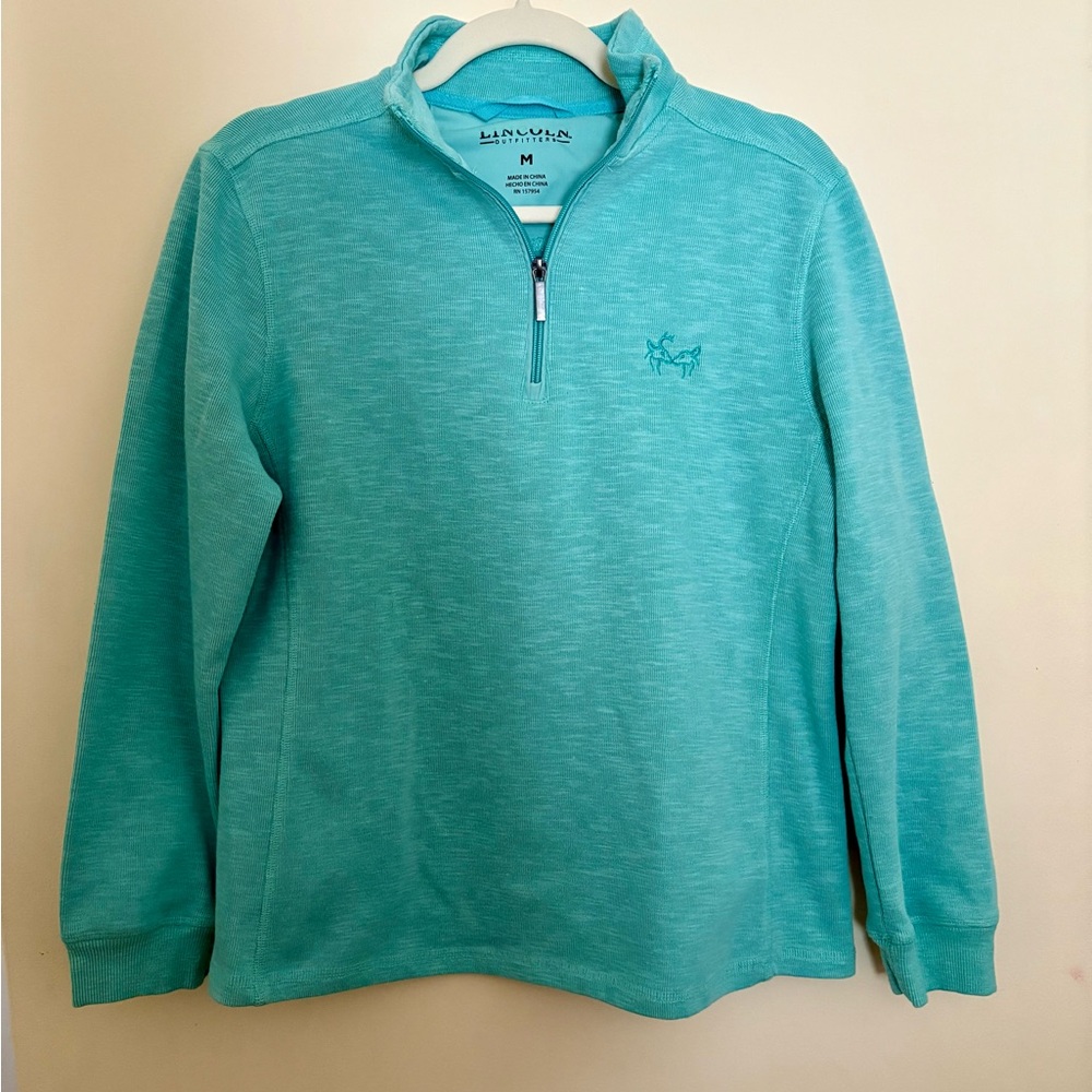 Lincoln Outfitters Aqua Quarter-Zip Pullover Size Med Long Sleeve